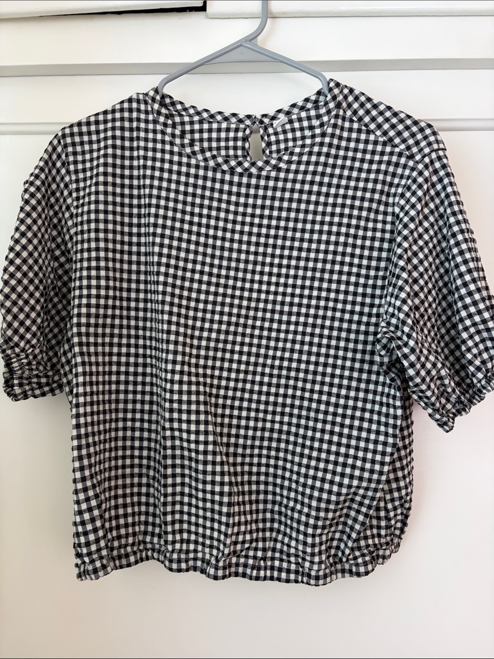 Gingham Short Sleeve Blouse - Black & White